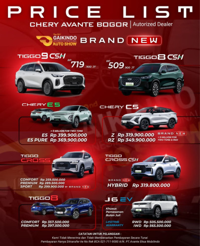 Pricelist Harga Chery tigaraksa 2025